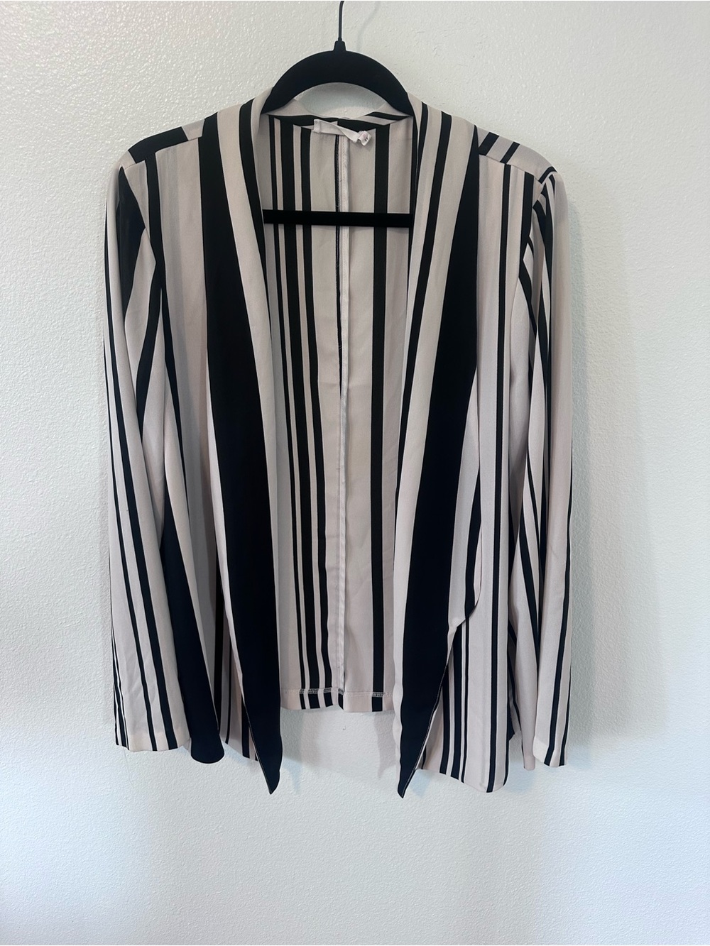 Lush Black & Cream Vertical Stripe Open Blazer